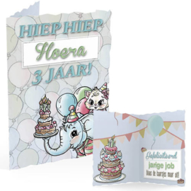 wemskaart hoera 3 jaar | Yvonne Creations