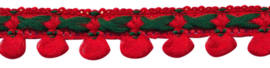 mini pompom band rood / donker groen