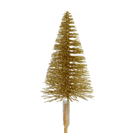 gouden glitter kerstboom op steker | goud 7 cm hoog