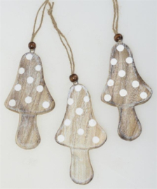 houten hanger paddenstoel bruin/wit