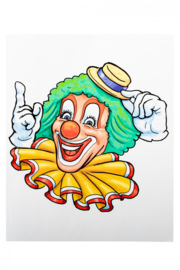 raamsticker clown gele hoed