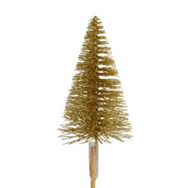 kerstboom glitter goud op steker  10 cm hoog