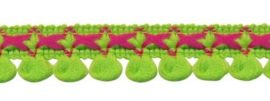 mini pompom band limegroen/fuchsia