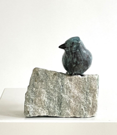 Bronzen vogeltje op steen