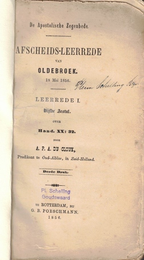 Cloux, Ds. A.P.A. du-Vijfde zestal leerredenen