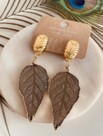 Oorbellen met clips | goud met groen