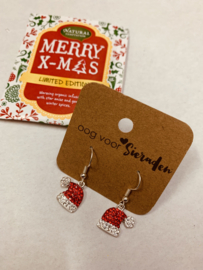 Glitter kerstmuts oorbellen