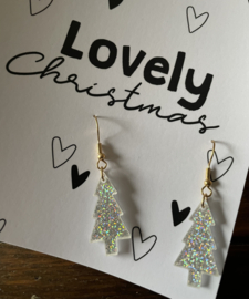 Trendy oorbellen voor de Kerst met glitter | kleur wit