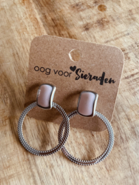 Rvs oorbellen | zilver met roze