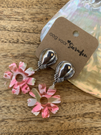 Oorbellen met clips | zilver met roze