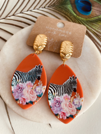 Oorbellen met clips | goud met zebra