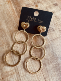 Rvs oorbellen | goud met hartjes en ringen