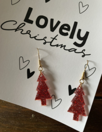 Trendy oorbellen voor de  Kerst met glitter | kleur rood