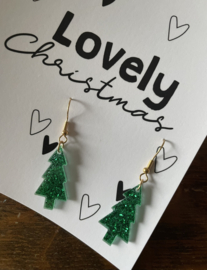 Trendy oorbellen voor de Kerst met glitter | kleur groen