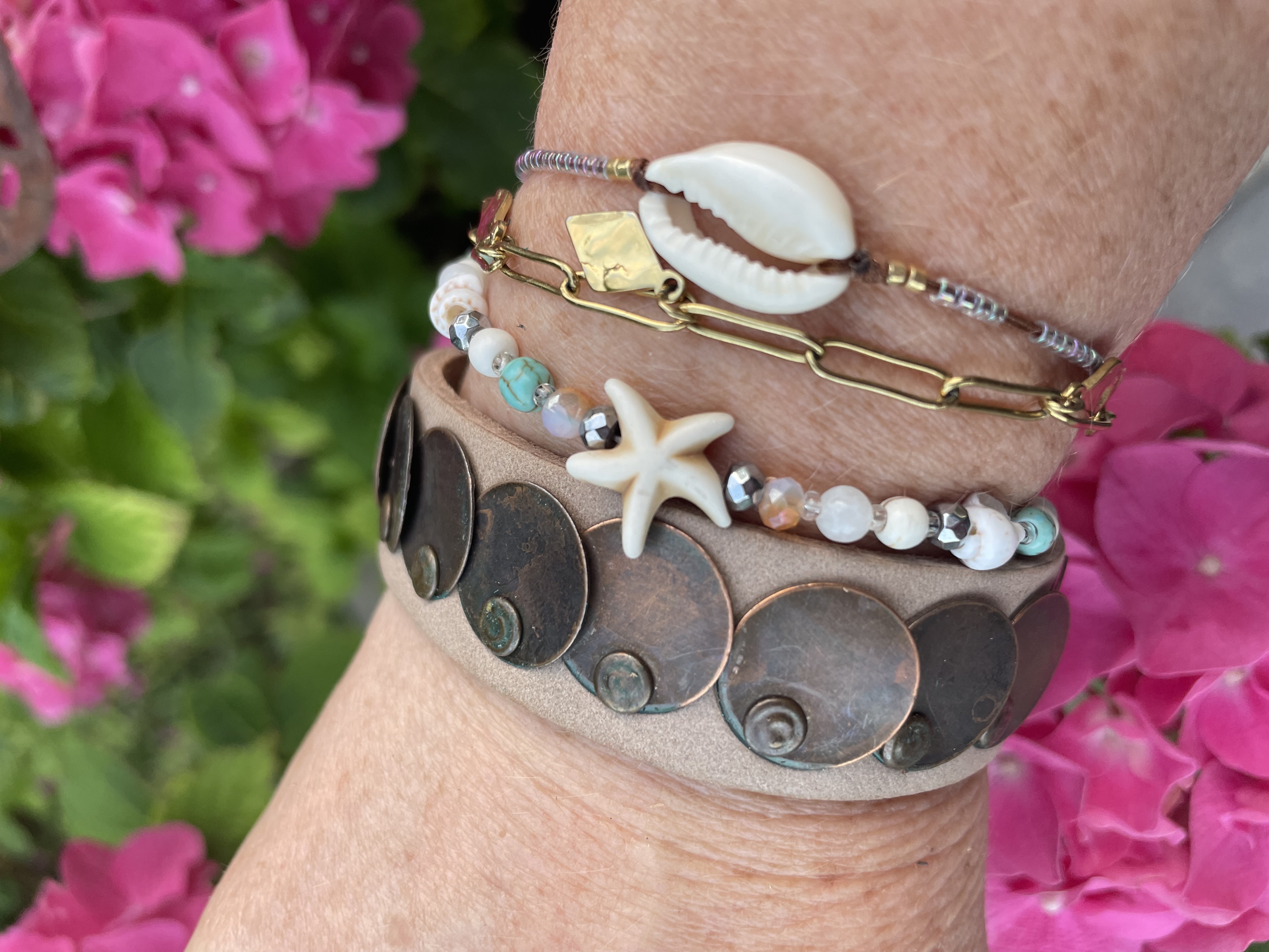 Stoere armband | echt leer | kleur beige