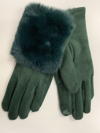 Groene handschoenen met bontrandje