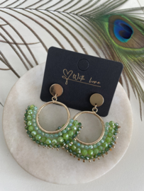 Statement earrings | gold and green