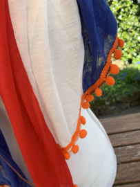 Rood-wit-blauwe sjaal met oranje bolletjes  WK | EK | Koningsdag