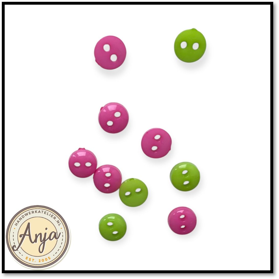 Knoopjes Roze-Groen 6 mm per 10