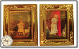 D1253 Twee schilderijen met kind en dier