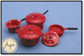 D1289 Spatterware rood pannen set