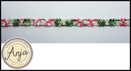 Band bloemen roze groen B0320-10