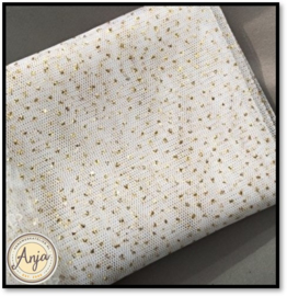 TKG2022-15 Gebroken witte tule met gouden glitter