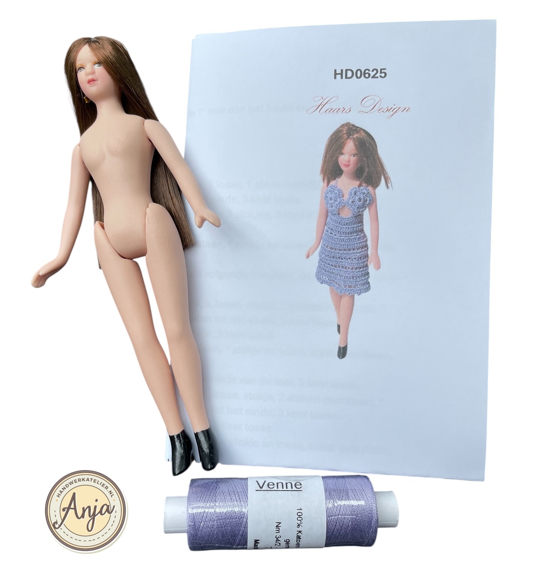 HD0625 Gehaakt jurkje voor Monique + POPJE (Haakpakket)