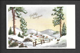 Gelukkig Nieuwjaar - Kerkje in de sneeuw - oude kaart [15600]