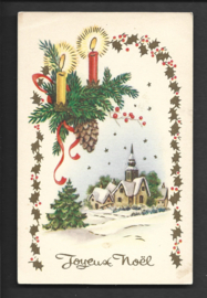 Joyeux Noël - Kerk in Kerstsfeer - oude kaart [15605]