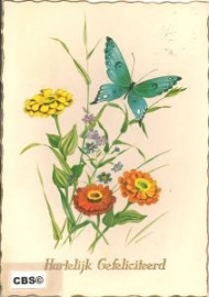 Wilde bloemen met vlinder (1) oude AFHK kaart poezieplaatjes [10235]