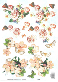 Knipvel: Vlinders  met rozen en zilver glitter - 572887