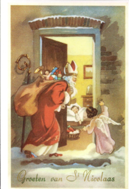 Sint en engel op bezoek prentbriefkaart [D1221]