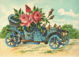 Oltimer met Vergeet-mij-nietjes en rozen Reliefkaart EF 3004