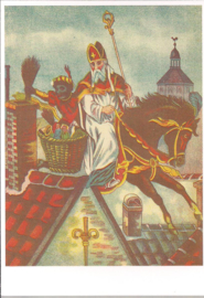 Sinterklaas en Piet op het dak prentbriefkaart [1C1862]