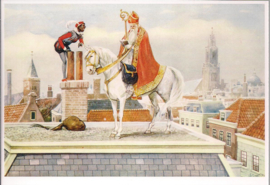 Sint en Piet op het dak - J.C. Kesler  prentbriefkaart [D1110]