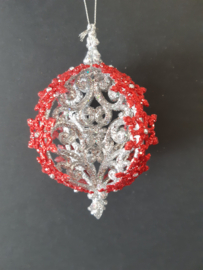 Rood zilveren glinster 1 kerstornament Kurt S. Adler