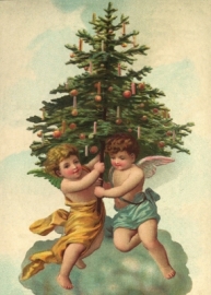 Engeltjes met versierde kerstboom Reliefkaart EF 3009