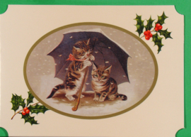 Christmas Catland kaart: Poesjes onder paraplu [XC-3125]