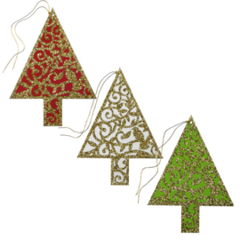 Cadeaulabels Glitter kerstbomen 3 stuks
