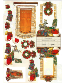 Knipvel kerstkaart: Versierde kerstdeur - 564160