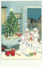 Engelen brengen de cadeautjes prentbriefkaart  {W57}