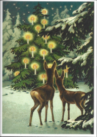 Hertjes kijken naar de Kerstboom kaart met glitter [SV 6Wg008]