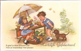 Bloemen voor je verjaardag - oude kaart + gedichtje [14176]