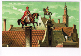 Sint en Piet op de daken prentbriefkaart [C9627]