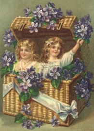 Kindjes met kist viooltjes Reliefkaart EF 3015