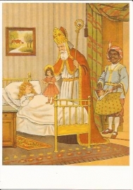 Sinterklaas komt bij ziek kindje prentbriefkaart [D1236]