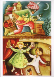 Zwarte Piet gooit suikergoed prentbriefkaart [1C1827]