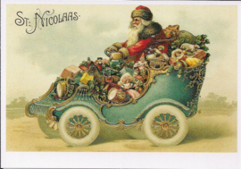 St.Nicolaas in auto met cadeautjes prentbriefkaart [D0644]