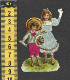 Stelletje gaat op bezoek antiek poezieplaatje met zijde (799)